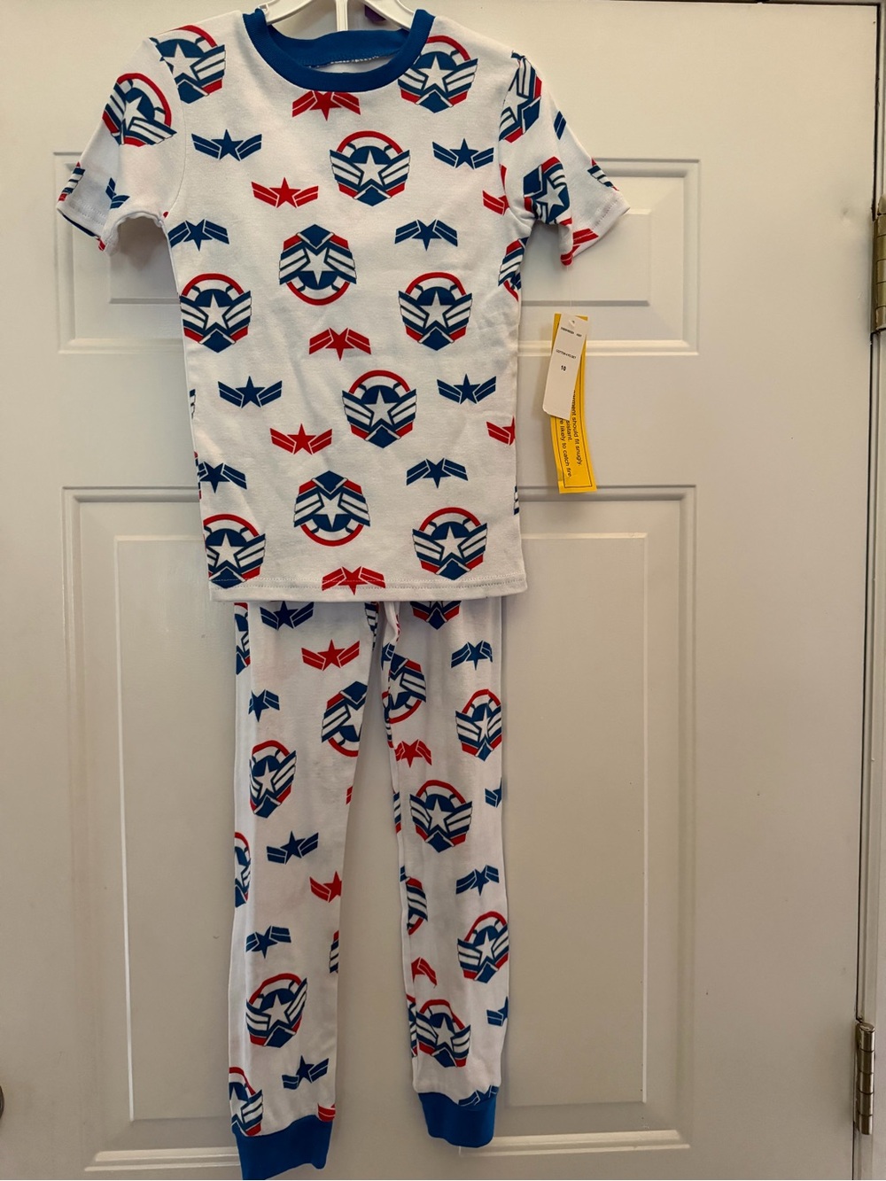 Marvel Falcon White Pajama Set with Red and Blue Shield Motifs